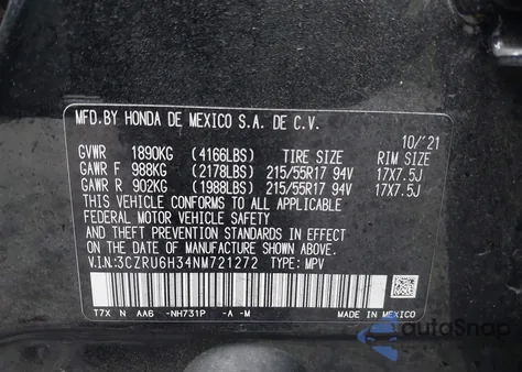 2022 Honda Hr-V Awd Lx from USA, damaged, VIN 3CZRU6H34NM721272